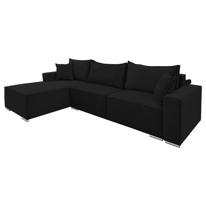 Coltar extensibil Lincoln stanga, cu lada de depozitare, 310*185*102 cm, Negru 100N