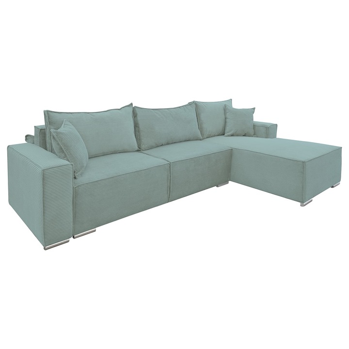 Coltar extensibil Lincoln dreapta, cu lada de depozitare, 310*185*102 cm, Verde-Marin 72N