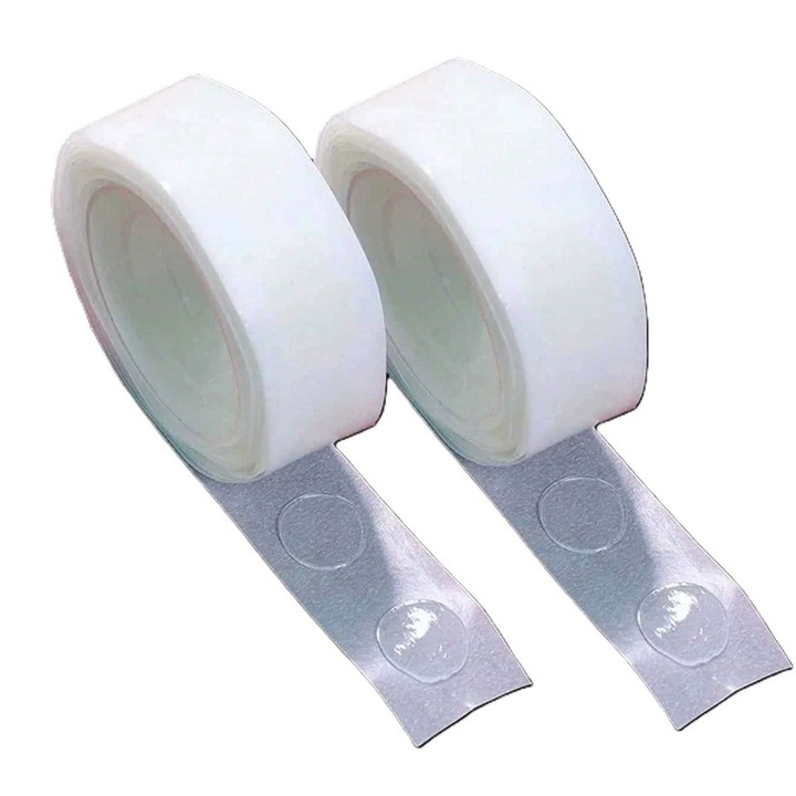 Cyrax dupla öntapadós lufi ragasztó tekercs, 100 pont, 1,2 cm átmérőjű, átlátszó