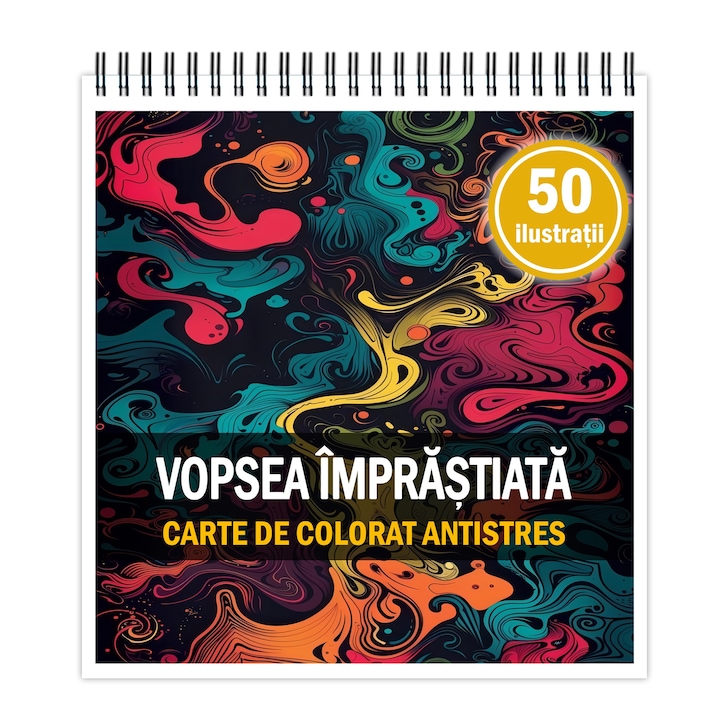 Антистрес книга за оцветяване, 50 илюстрации Scattered Paint, 106 страници, формат: A5, издателство Cadouri Legendare