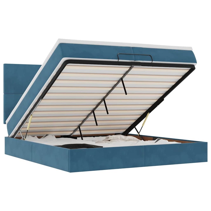 vidaXL Ottomán ágykeret matracokkal Sötétkék 200x200cm bársony 3313425