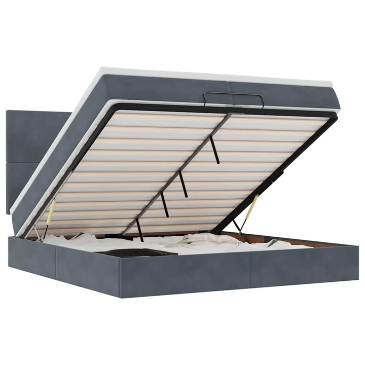 vidaXL Ottomán ágykeret matraccal Sötét szürke 200x200cm bársony 3313422