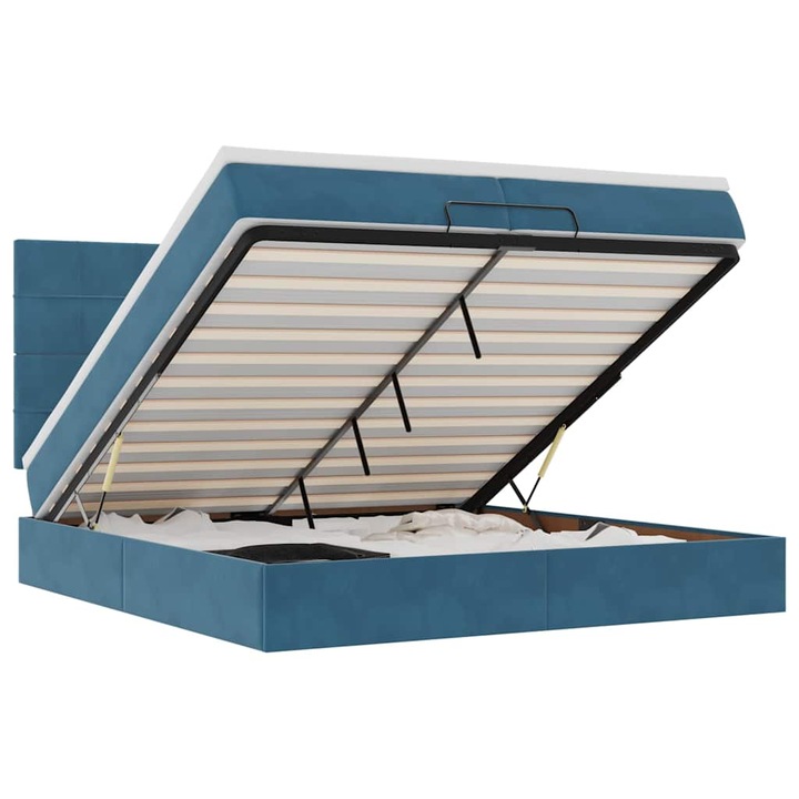 vidaXL Ottomán ágykeret matracokkal Sötétkék 200x200cm bársony 3313497