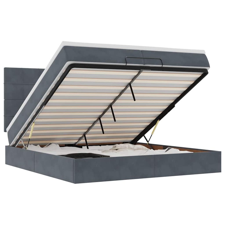 vidaXL Ottomán ágykeret matraccal Sötét szürke 200x200cm bársony 3313494