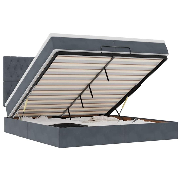 vidaXL Ottomán ágykeret matraccal Sötét szürke 200x200cm bársony 3313566