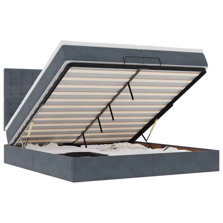vidaXL Ottomán ágykeret matraccal Sötét szürke 200x200cm bársony 3313638