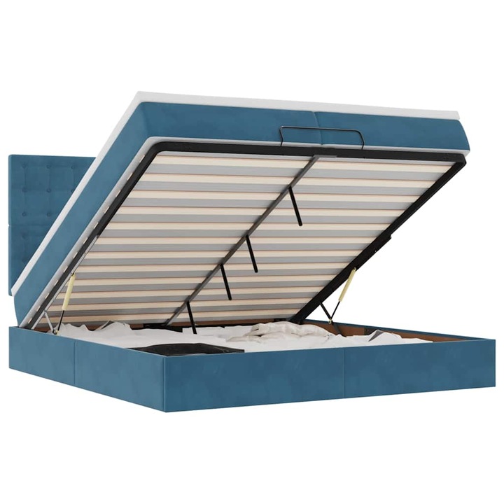 vidaXL Ottomán ágykeret matracokkal Sötétkék 200x200cm bársony 3313641