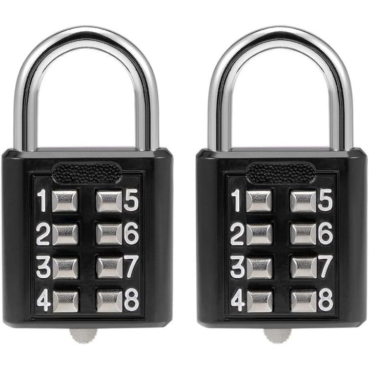 8-цифрени комбинирани катинари, 2 бр., 5мм, 20х20мм, черни