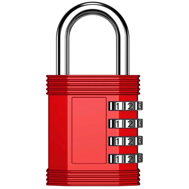 Комбиниран катинар, 4 цифри, устойчив на атмосферни влияния, за физкултурен салон, училище, ограда, врата, червен