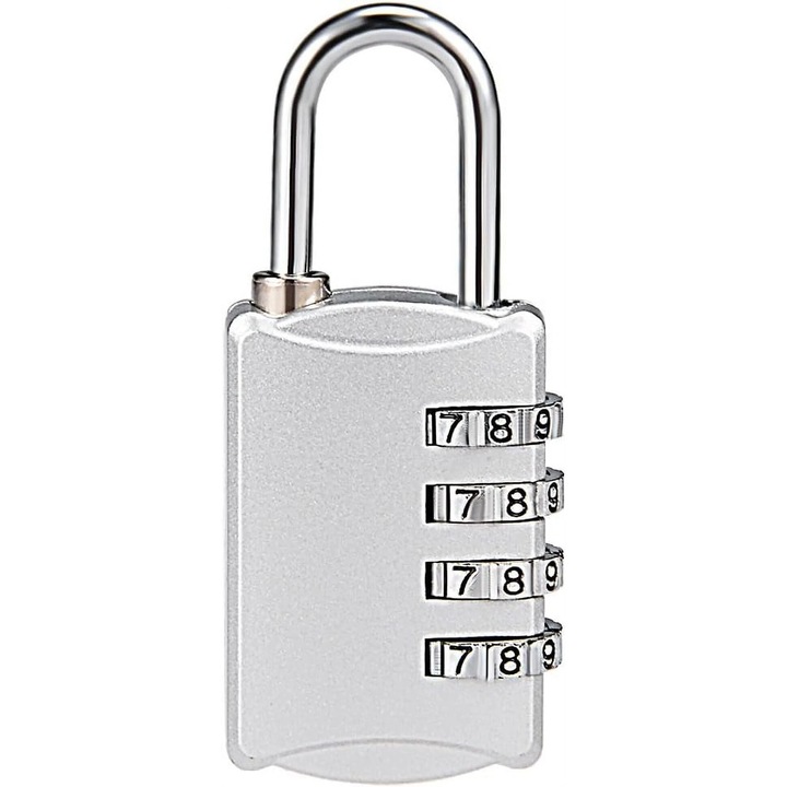 4-цифрена секретна ключалка, 4 мм, цинкова сплав, водоустойчива, за фитнес, сребриста