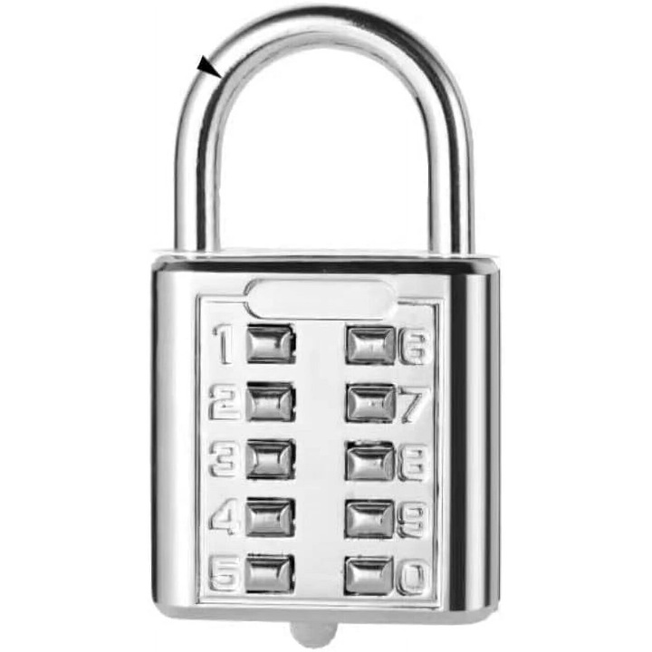 Комбиниран катинар, 5 цифри, сребрист, голям размер, комплект катинар