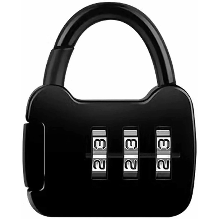 Мини секретна брава, черна, 3 цифри, устойчива на порязване, за багаж, раници, врати, шкафове