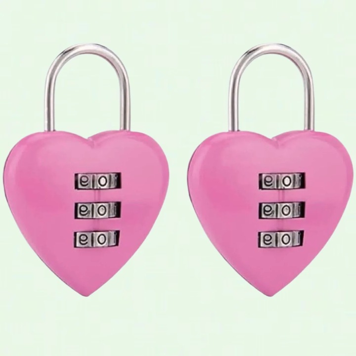 Комплект от 2 розови комбинирани катинара във формата на сърце с 3-цифрен код за училище