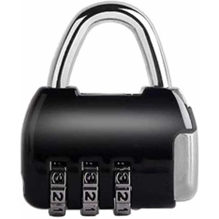 3-цифрена секретна брава, черна, за училище, фитнес, багаж, водоустойчива