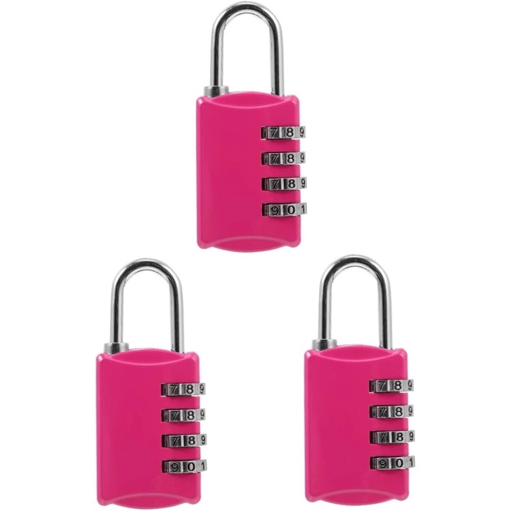 Комплект 3 4-цифрени катинара, цинк, устойчиви на порязване, за шкафчета, багаж, спорт, малки размери