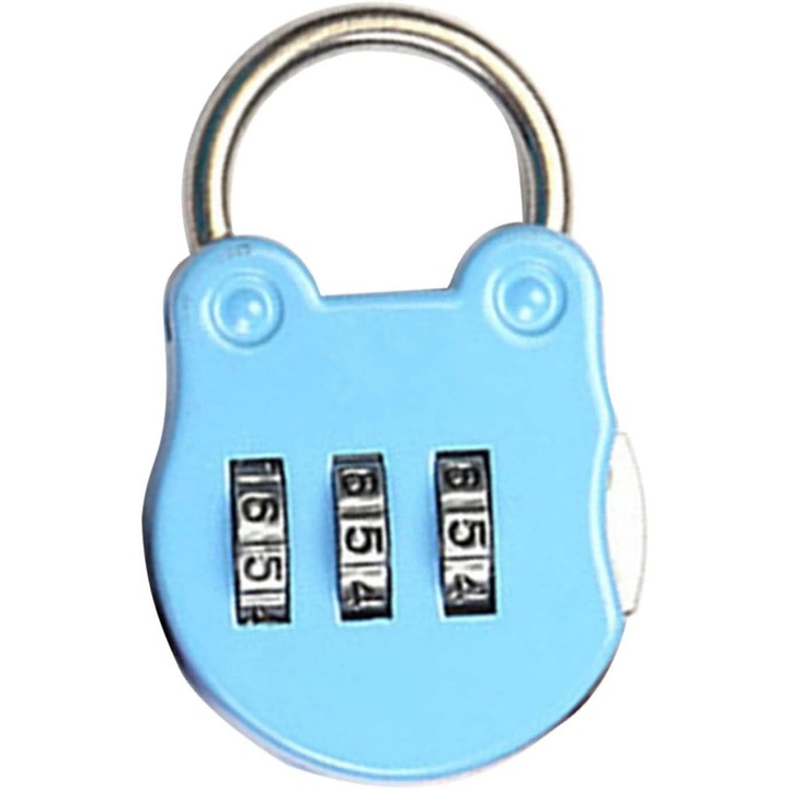 3-цифрена кодова брава, с възможност за повторно задаване, светло синя, за шкафче в училище, фитнес зала, кутия, компактен размер
