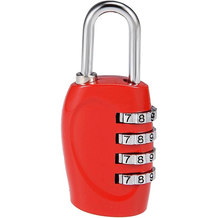 4-цифрен комбиниран катинар, 4 мм, цинкова сплав, червен, за вътрешна и външна употреба