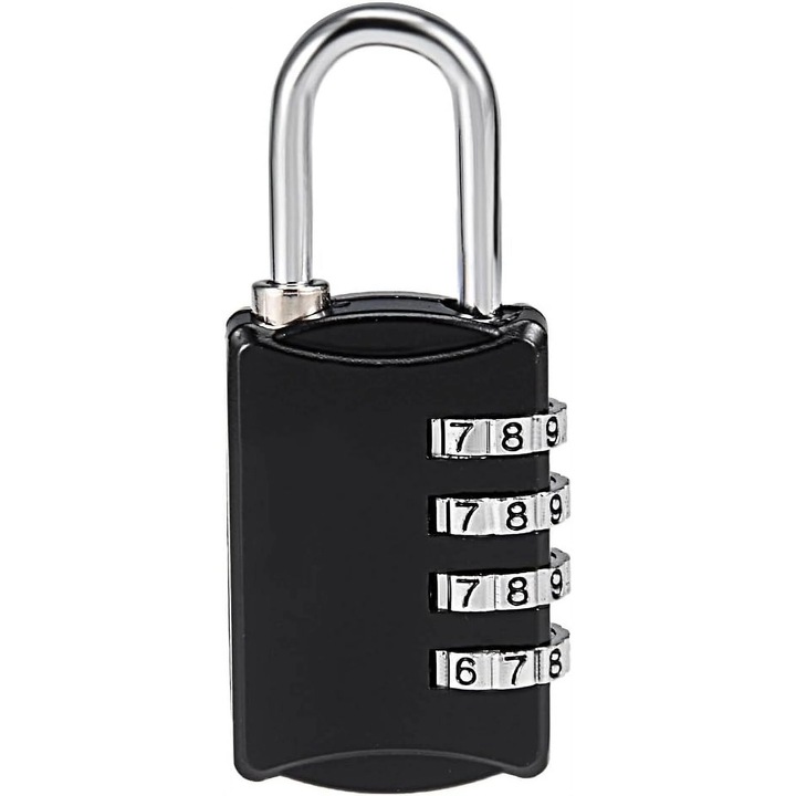 4-цифрена секретна брава, 4мм, цинк, водоустойчива, за фитнес, ограда, куфар, черна