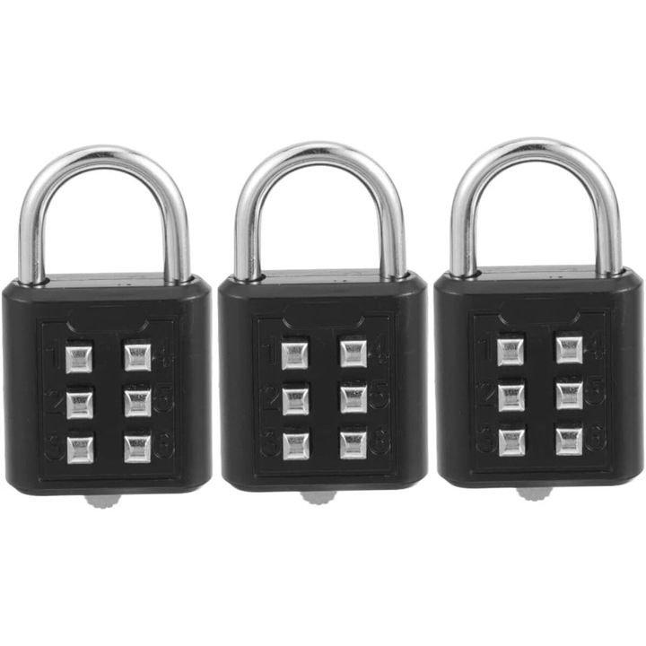 Комплект от 3 секретни брави от цинкова сплав за спорт, шкафчета и багаж, 6 цифри, компактен дизайн