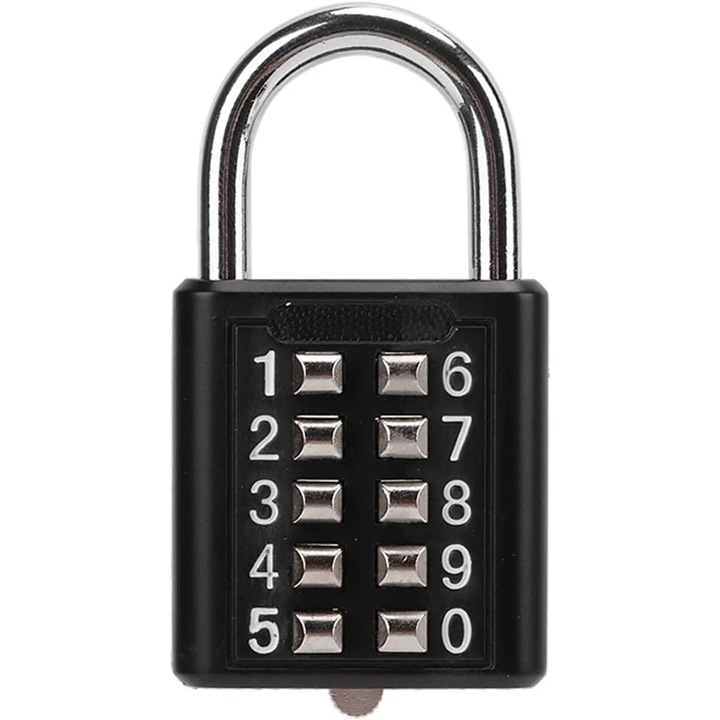 Катинар с код, 10 цифри, водоустойчив, черен, за шкафчета за фитнес, врати, кутии за инструменти, багаж