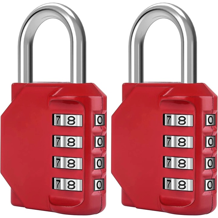 4-цифрени секретни брави, комплект 2 бр., устойчиви на атмосферни влияния, за училище, физкултурен салон, кутии, колела, червени, 82x42x22 мм