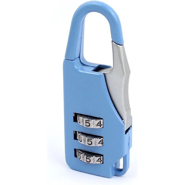 3-разрядна секретна брава, синя, 52х17х7мм, комплект ключалка за багаж