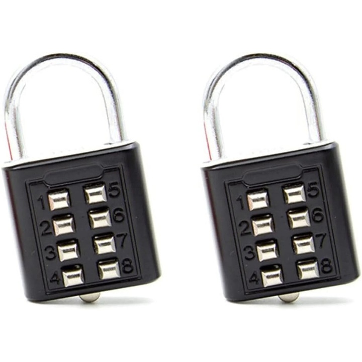 8-цифрен секретен катинар, 4-цифрен код за заключване, 35x56 мм, комплект от 2 бр., черен