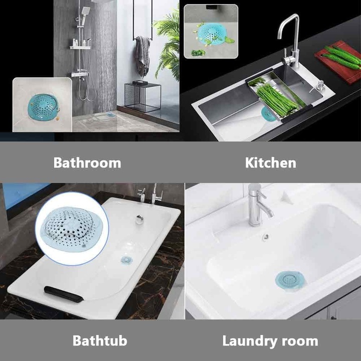 Комплект от 5 силиконови аксесоара за мивка, сиво, оранжево, синьо, бяло, синьозелено, 5.74x5.74 инча