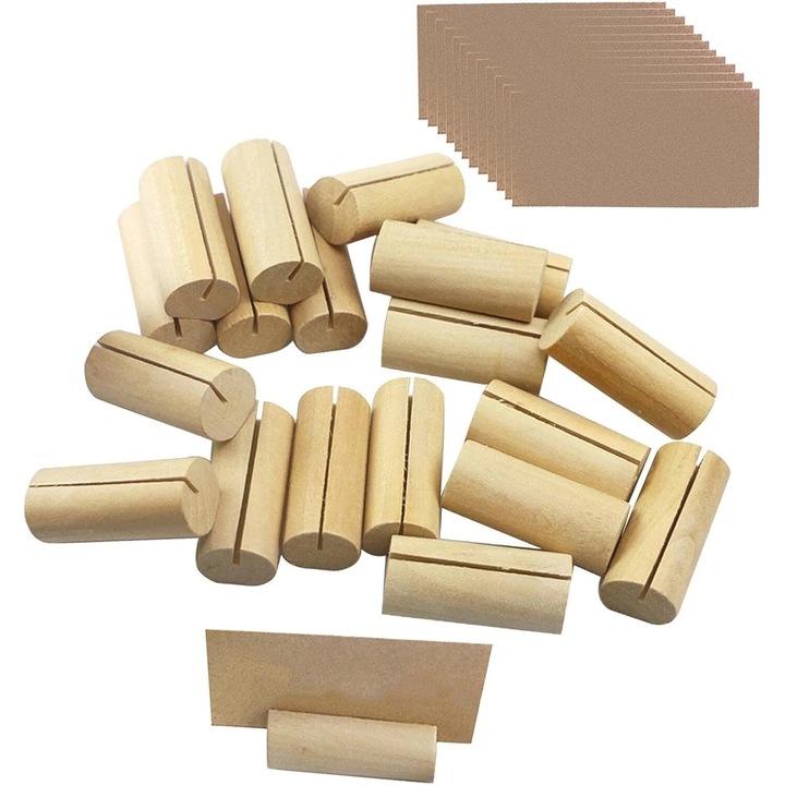 Комплект от 20 дървени поставки за картички, парти украса, цилиндър, многоцветен
