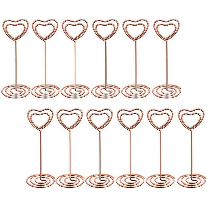 Поставки за картички във формата на сърце, комплект 12 бр., сребърни, 3х8,5 см