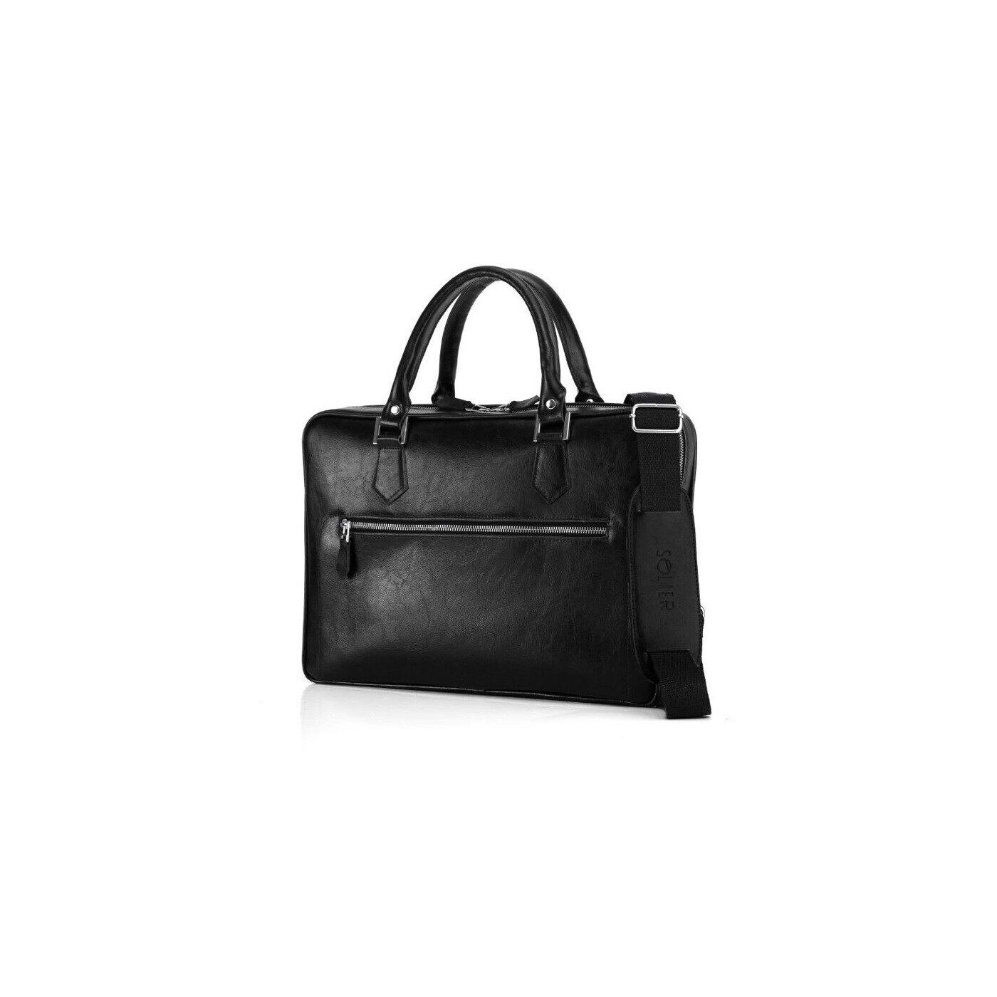 Geanta laptop Solier, neagra, piele naturala, 29x41x7cm, unisex