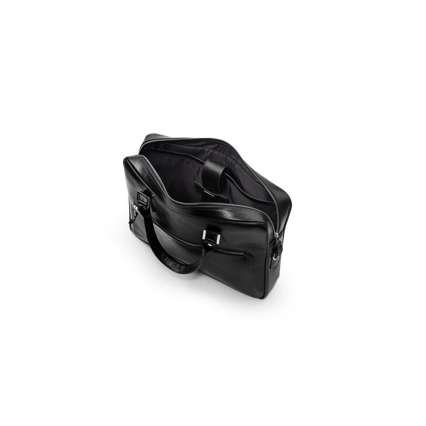 Geanta laptop Solier, neagra, piele naturala, 29x41x7cm, unisex