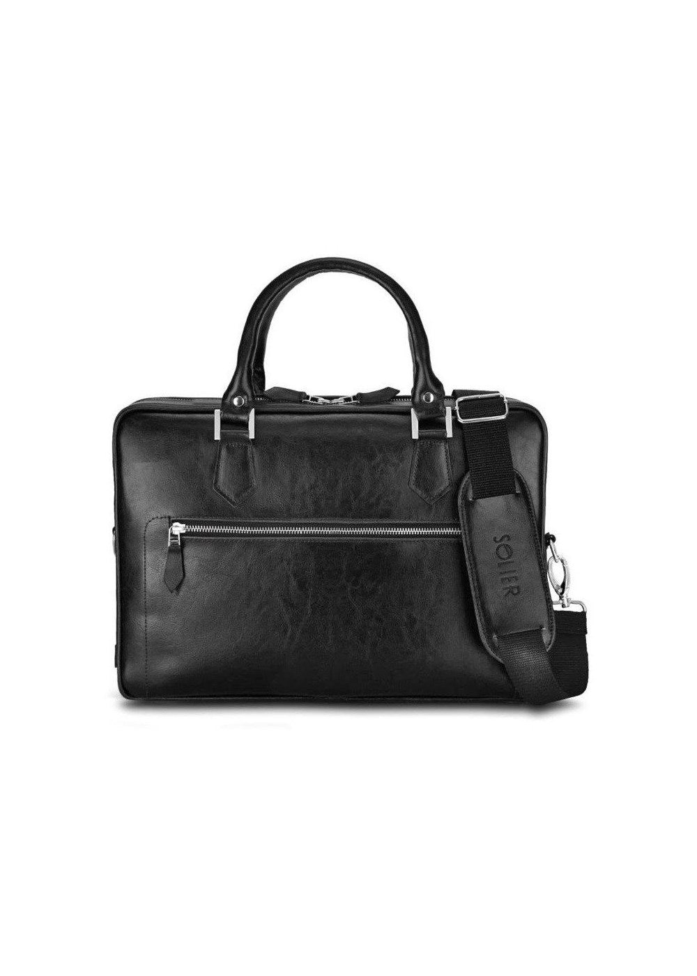 Geanta laptop Solier, neagra, piele naturala, 29x41x7cm, unisex