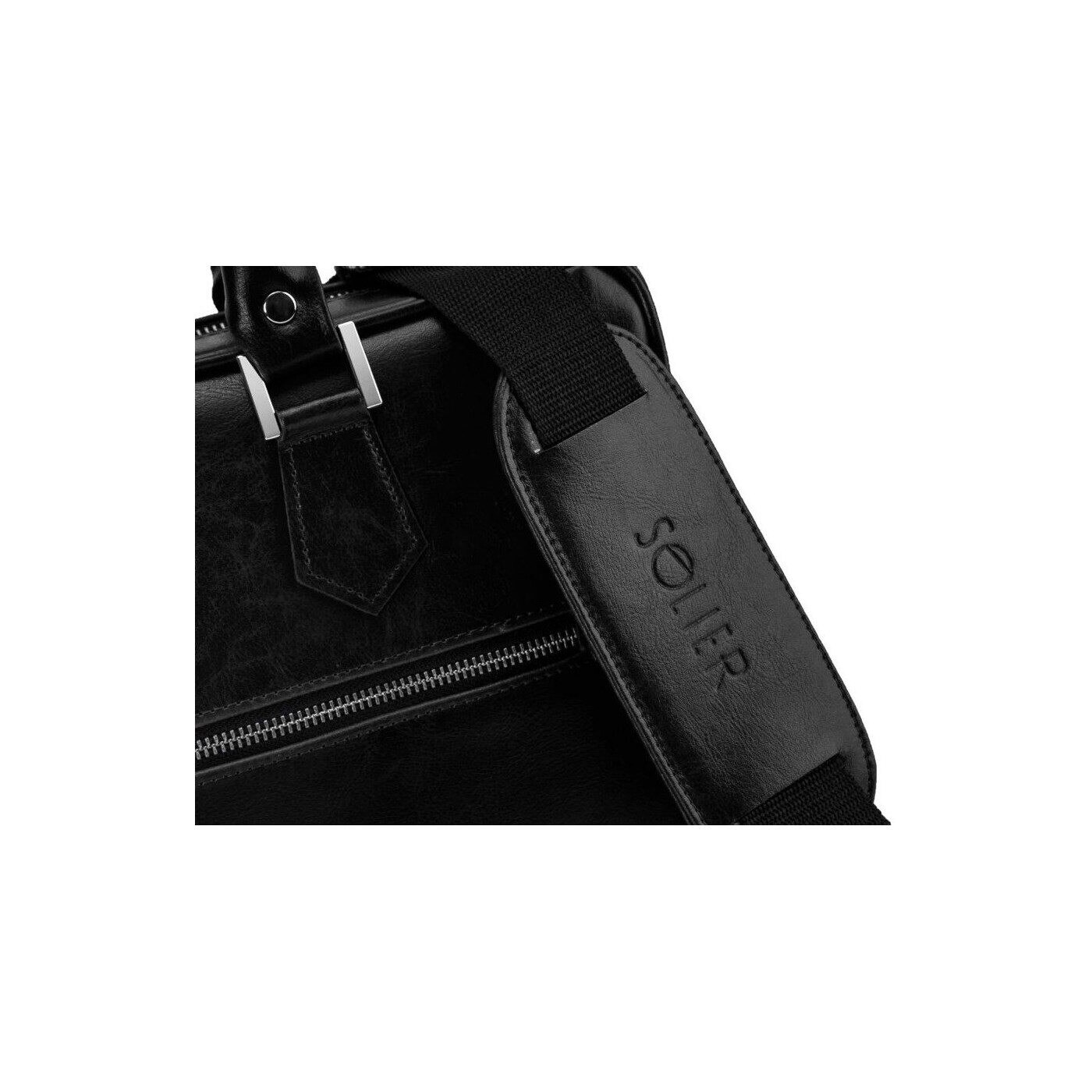 Geanta laptop Solier, neagra, piele naturala, 29x41x7cm, unisex