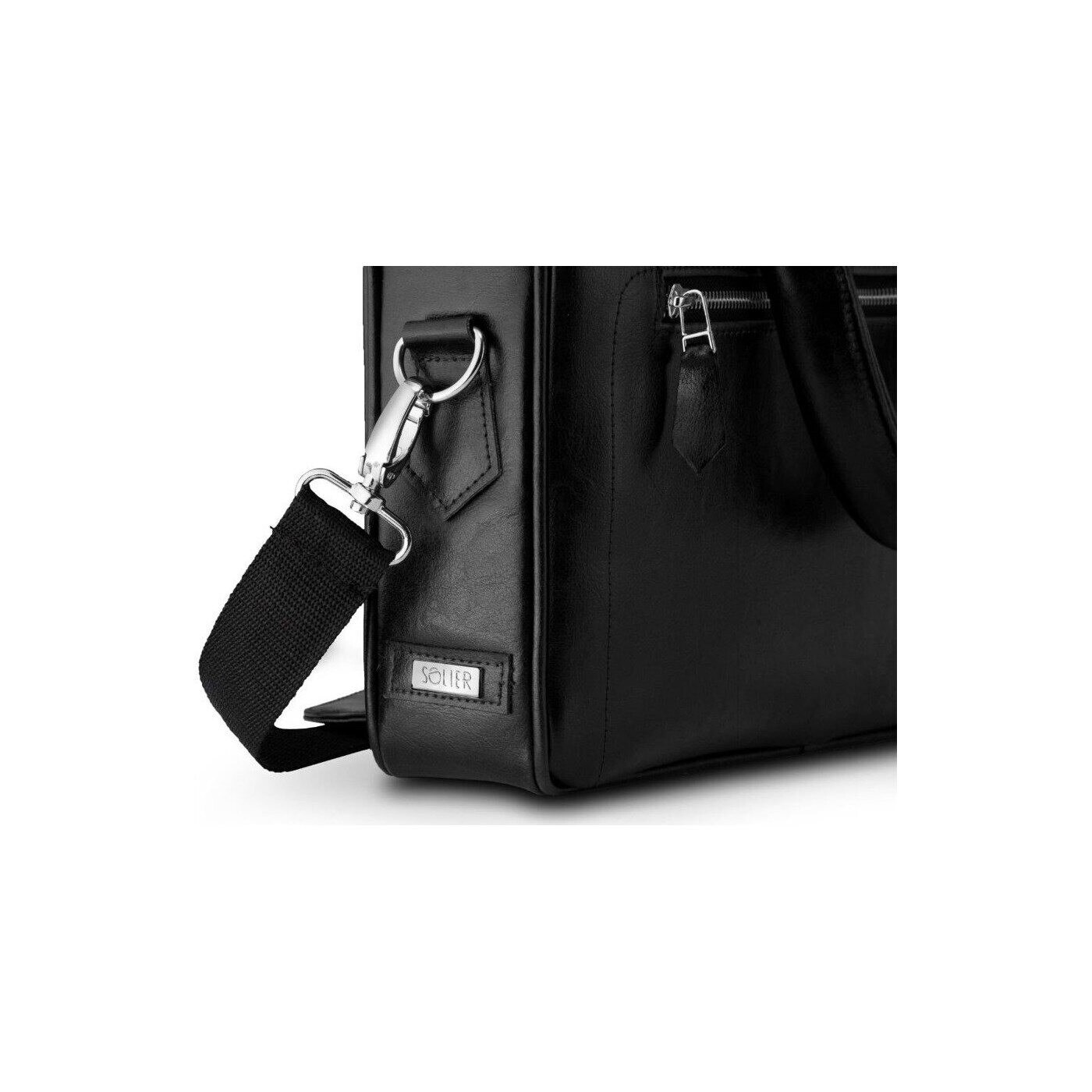 Geanta laptop Solier, neagra, piele naturala, 29x41x7cm, unisex