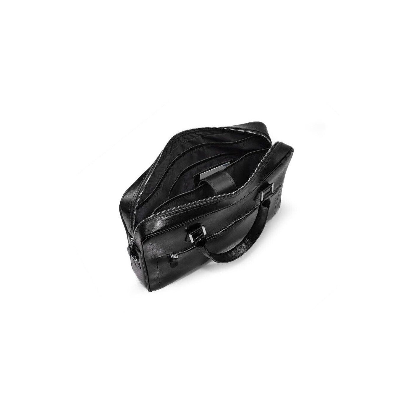 Geanta laptop Solier, neagra, piele naturala, 29x41x7cm, unisex