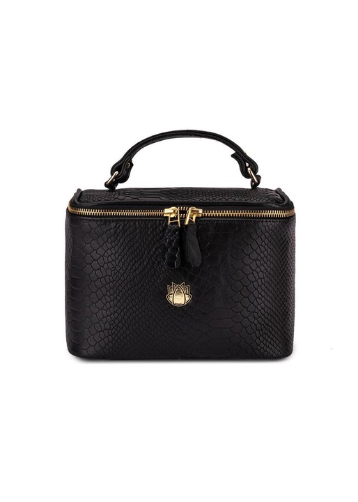 Solier táska, természetes bőr, fekete, méretei 16x22x15cm, S méret, 5l űrtartalom.