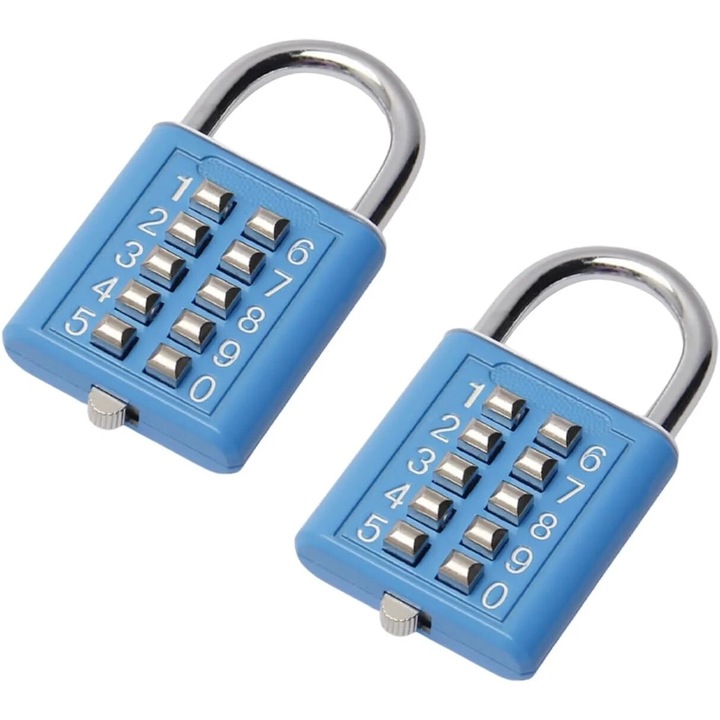 Комплект 2 10-цифрени комбинирани катинара, сини, 6мм, 40х68мм