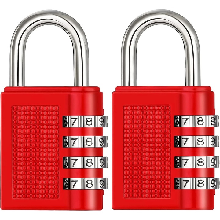 4-цифрени комбинирани катинари, комплект от 2 бр., устойчиви на атмосферни влияния, червени