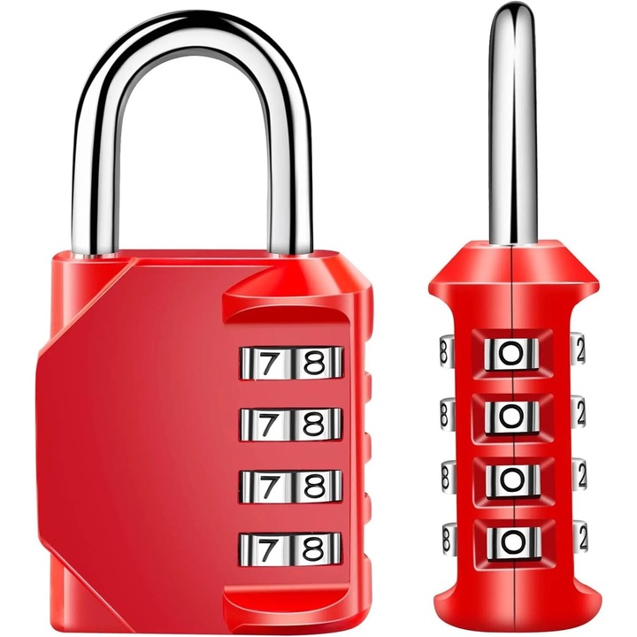 Комплект 2 секретни ключалки, 4 цифри, за раници, спортни, ученически шкафчета, червен цвят
