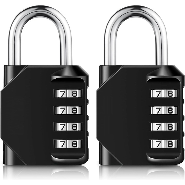 Комбиниран катинар, 4 цифри, комплект от 2 бр., устойчив на атмосферни влияния, черен