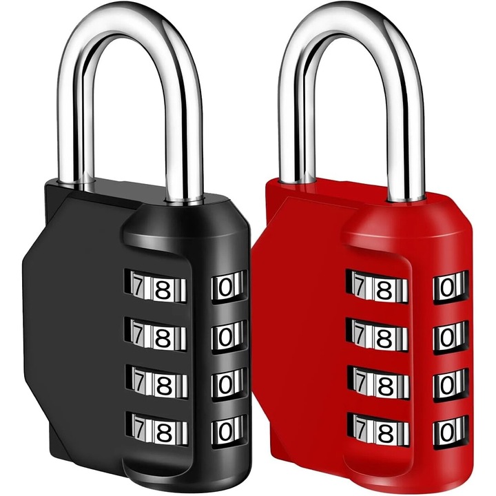 Комбинирани катинари, комплект от 2, черни и червени, 10 000 комбинации, удобни размери