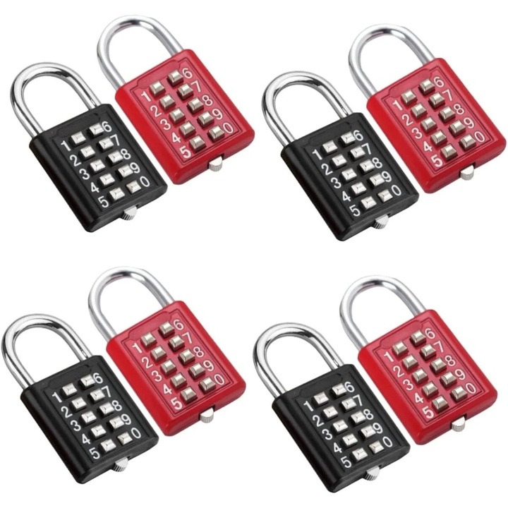 Комплект 4 секретни брави, 10 цифри, за врати, шкафове, багаж, многоцветни