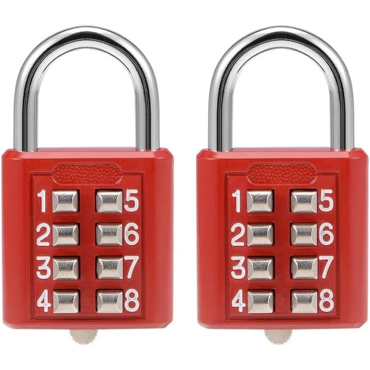 8-цифрени комбинирани катинари, 2 броя, червени, 5mm x 20mm x 20mm