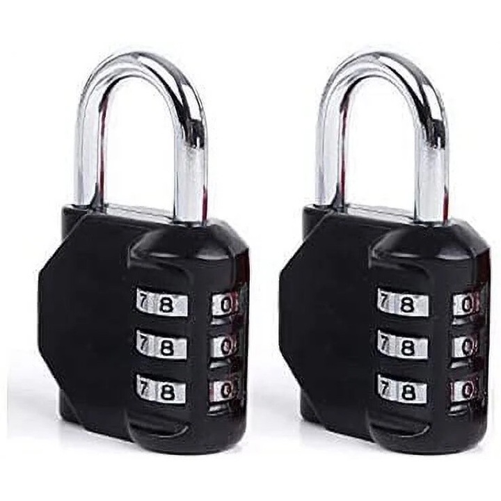 Комплект 2 катинара, DonJon, 3-цифрена комбинация, цинк, лесен за използване, черен