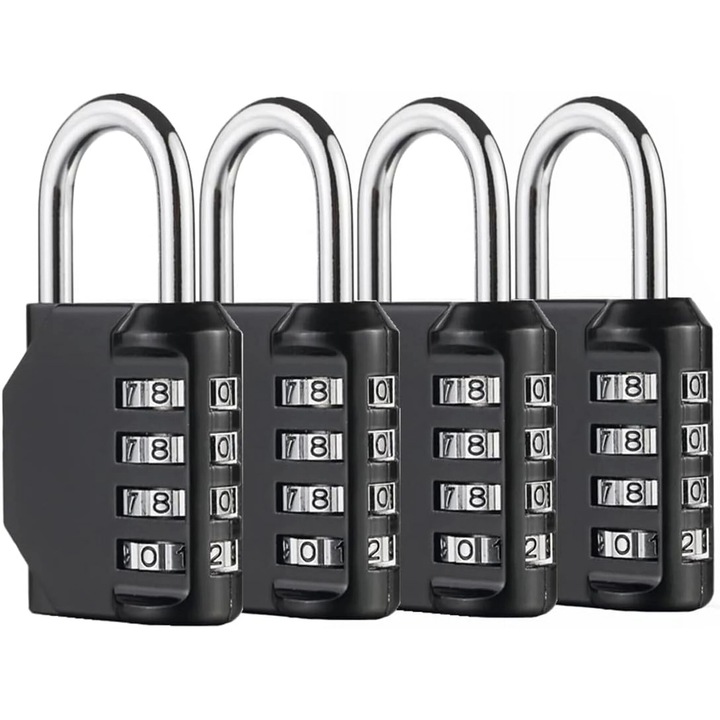 Секретна брава, 4 цифри, комплект от 4 части, водоустойчива, за училище, фитнес, кутия за инструменти, черна, размери 8x4.5x2.2cm