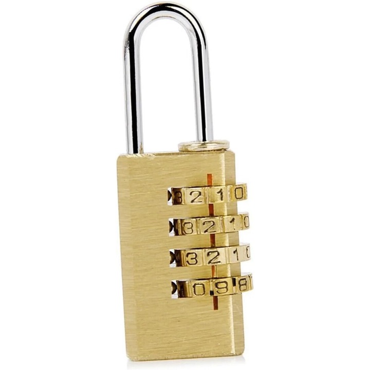 Комбинирана ключалка за багаж, 4 цифри, с нулиране, мед, сребро