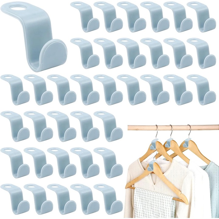 Set 200 Umerase pentru haine, Conectori din plastic, Capacitate mare, Albastru, Dimensiuni 5x2x0.35cm