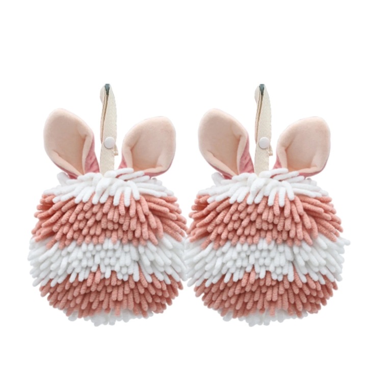 Комплект 2 кърпи за ръце със заешки уши, розови, 17x17x5см