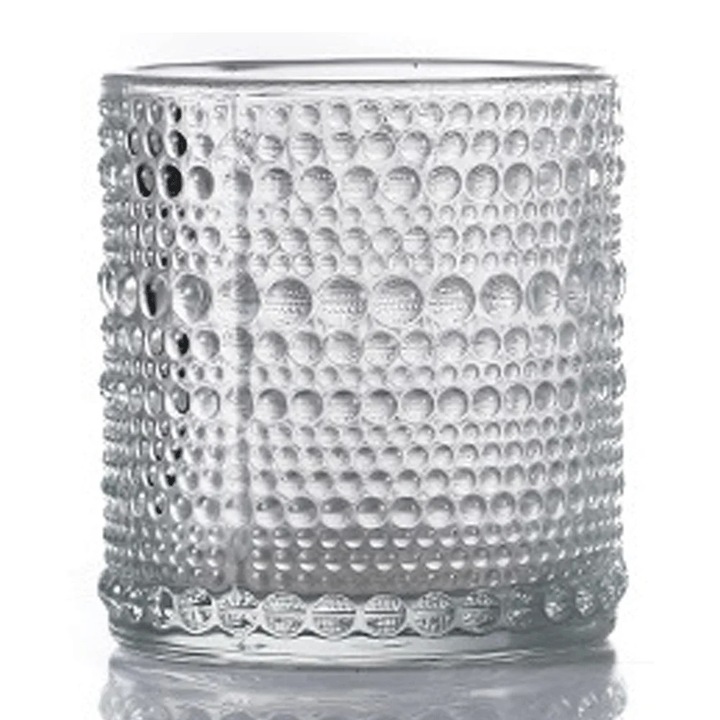 Átlátszó üvegpoharak készlet, űrtartalom 220ml és 400ml, dombornyomott retro design